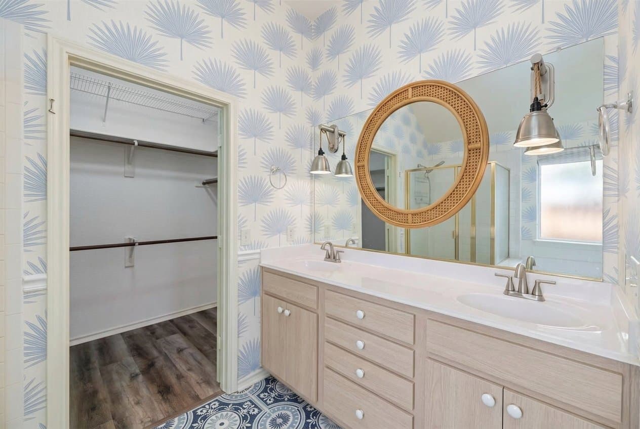 The same bathroom redesigned in the powder blue coast style.